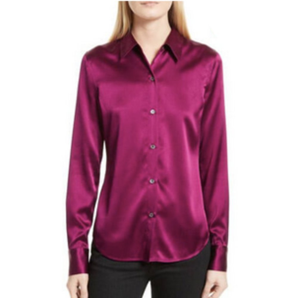 NWT Theory Perfect Fitted Stretch Satin shirt sz S